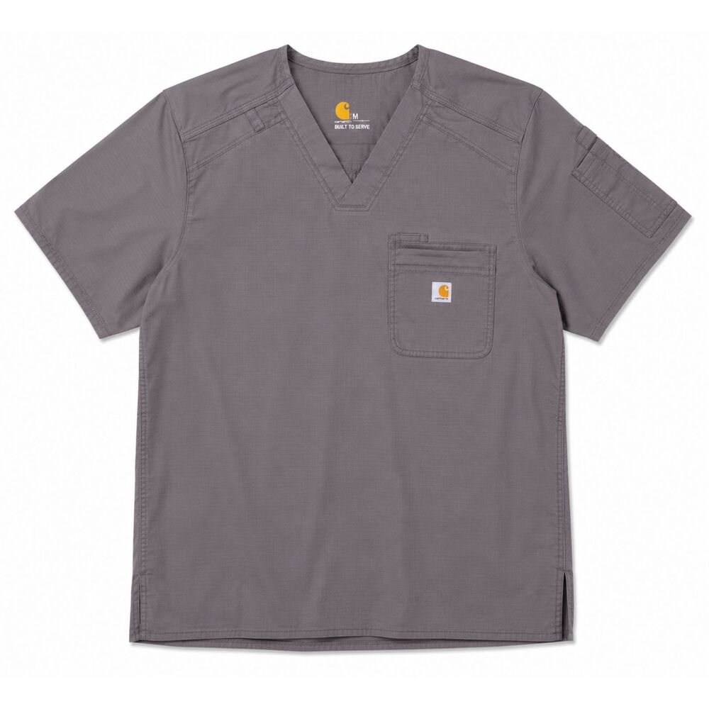 Carhartt Scrub Top Size Medium Gray Ripstop Medical Workwear V Neck